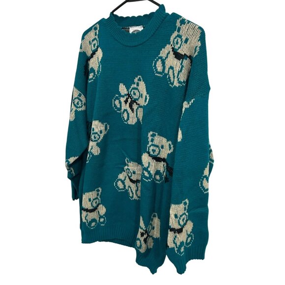 Vintage Teal Teddy Bear Sweater Classic Tee Essentials Womens Size Medium - Picture 3 of 9